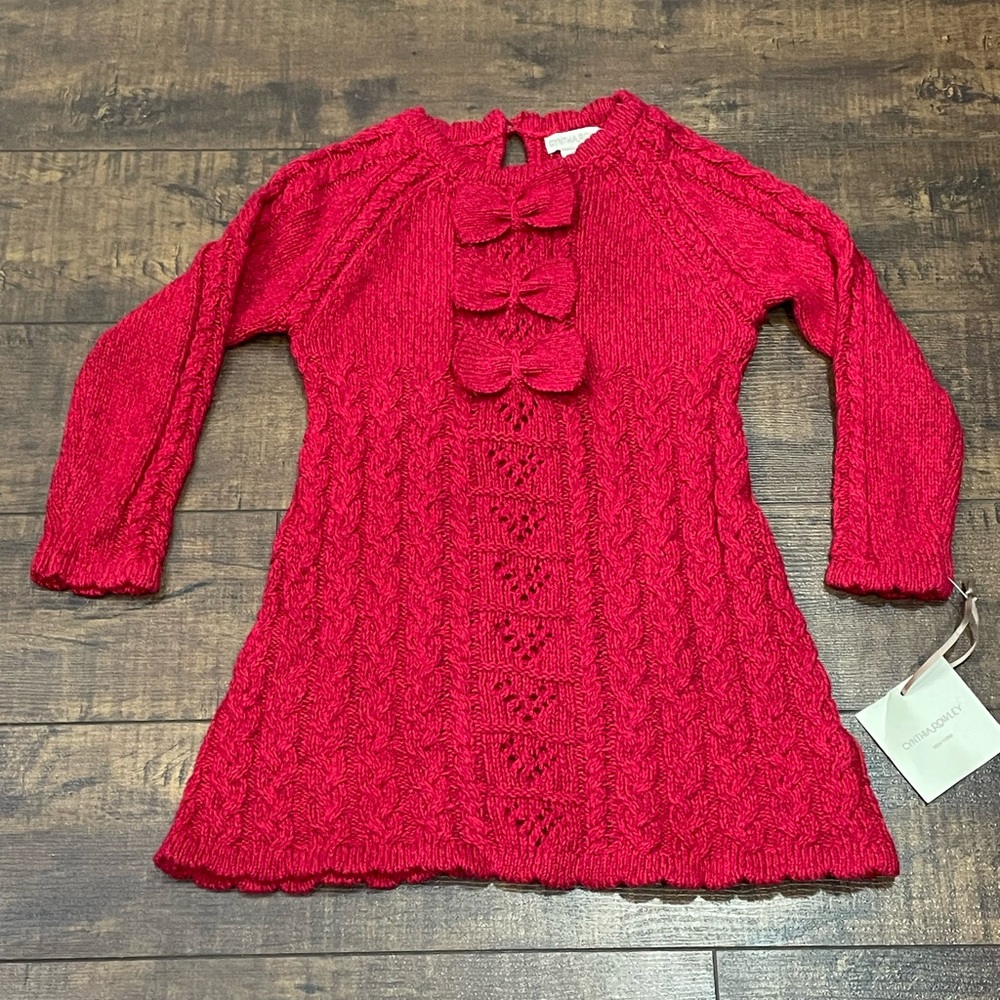 NWT Cynthia Rowley Toddler Girls Red Cable Knit Sweater Long Sleeve Dress 2T